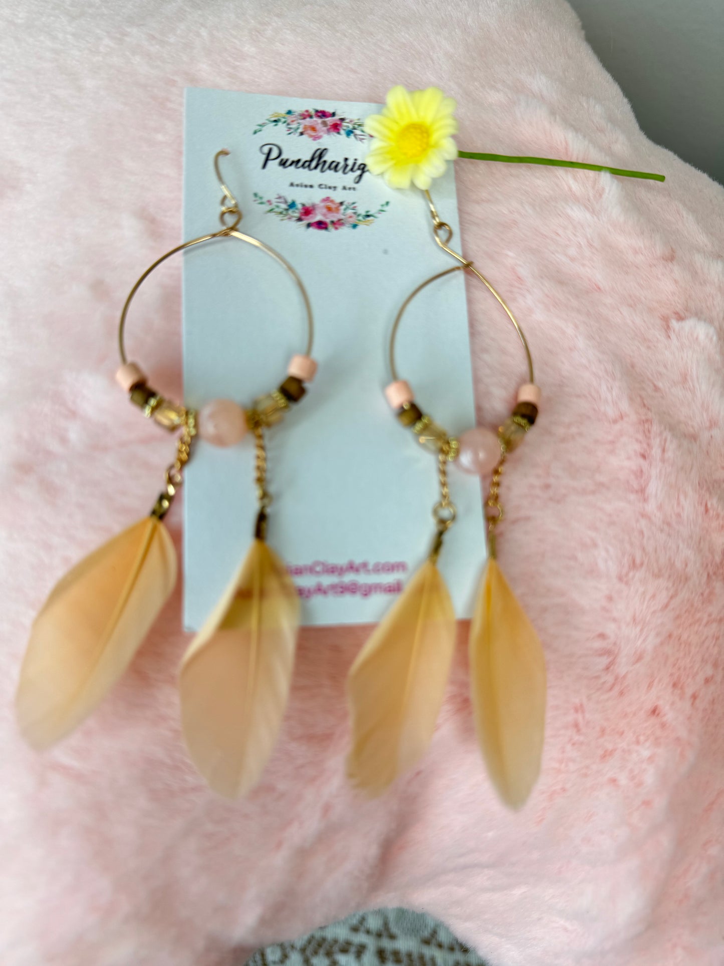 Bohemian Feather Earrings – Handmade Dangle Earrings with Natural Feathers – Lightweight Boho Jewelry – Perfect for Festivals and Everyday Wear