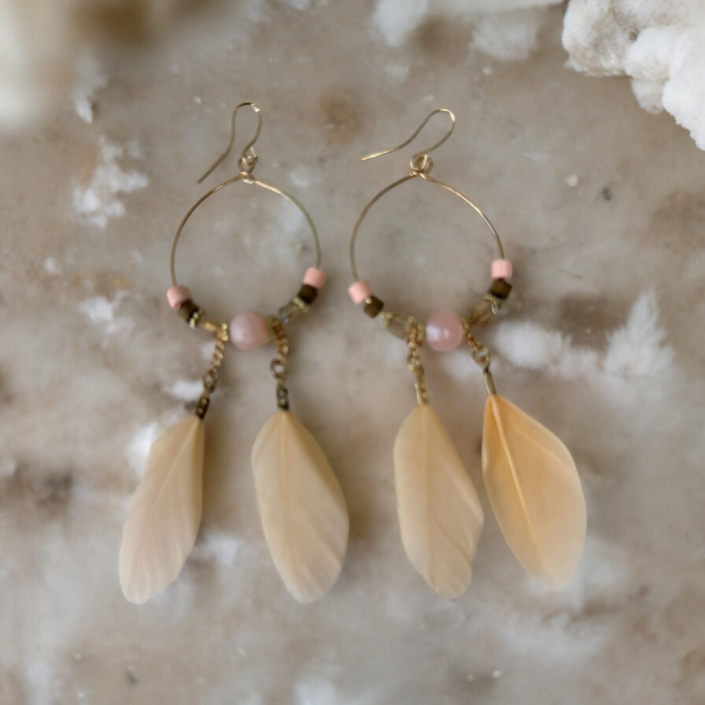 Bohemian Feather Earrings – Handmade Dangle Earrings with Natural Feathers – Lightweight Boho Jewelry – Perfect for Festivals and Everyday Wear